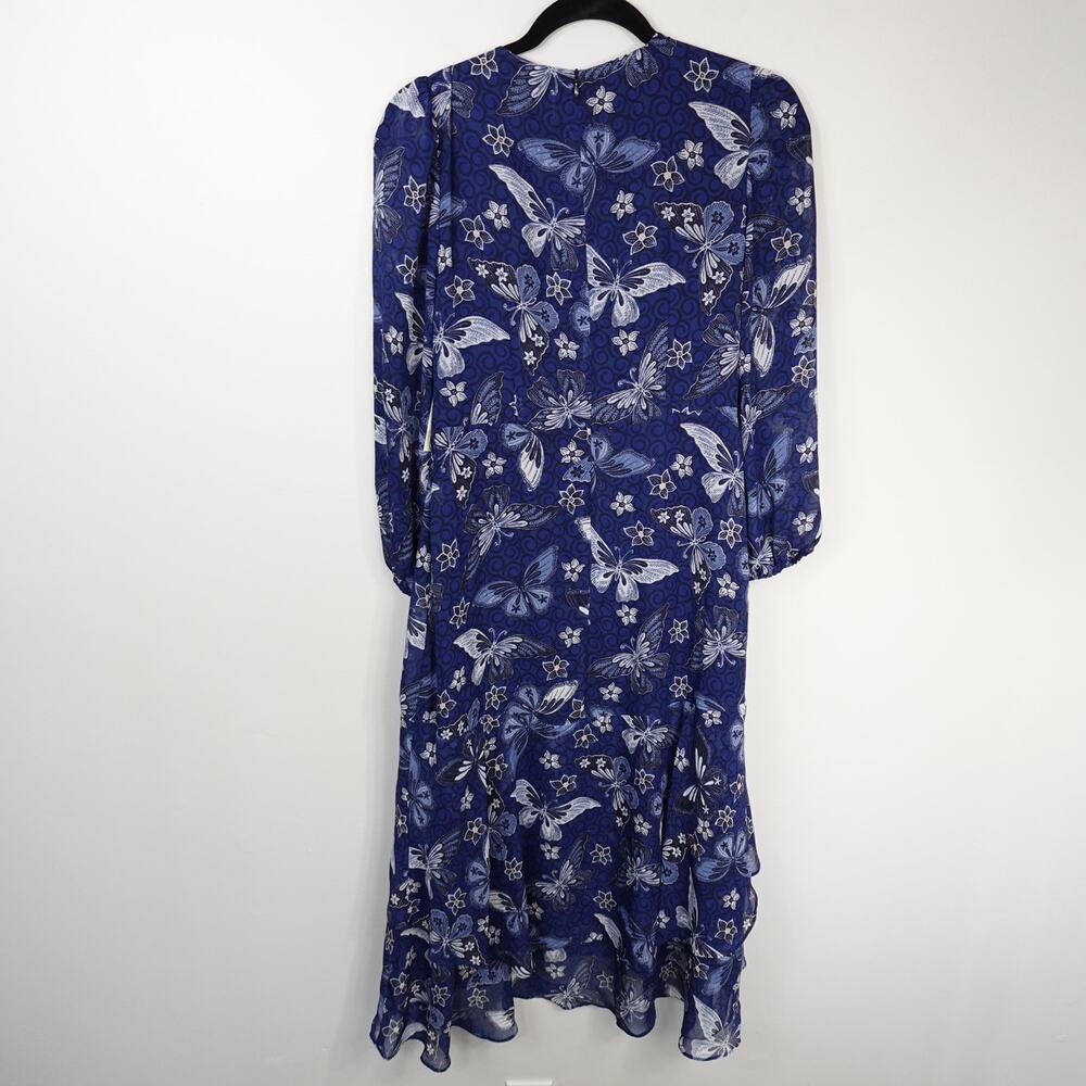 Eliza J Floral Long Sleeve Faux Wrap Midi Dress Blue Butterfly Floral New Size 4 - Picture 5 of 11